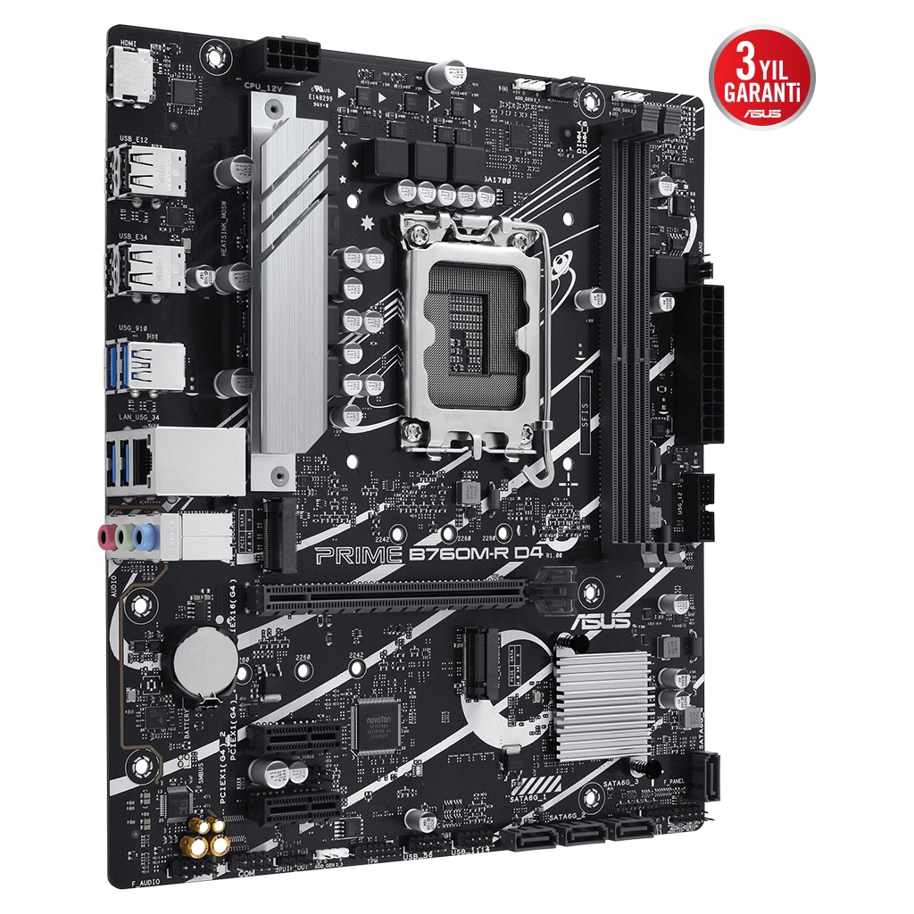 ASUS PRIME B760M-R D4, 2xDDR4, 2x M.2, HDMI, 12-13-14.Nesil, LGA1700 Soket, Anakart - Asus - görsel 3