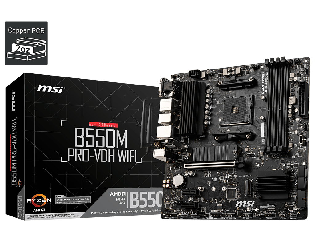MSI B550M PRO-VDH WIFI DDR4 4400MHZ 1XVGA 1XHDMI 1XDP 2XM.2 USB 3.2 MATX AM4 (AMD 5000/4000G/3000 SERİLERİ İLE UYUMLU) - Msi