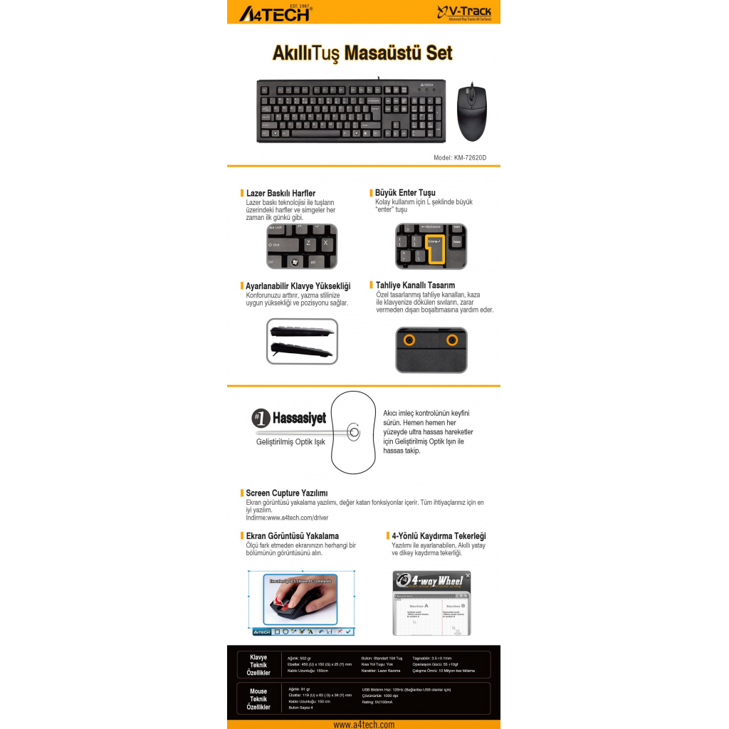 A4 TECH KM-72620D Q Türkçe USB Standart Siyah Klavye+ Mouse - A4 TECH - görsel 3