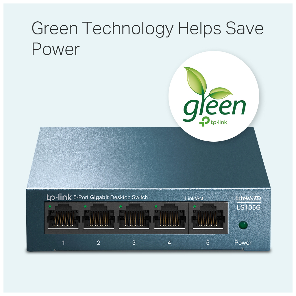 TP-LINK LS105G, Green Tech, 5 Port, GigaBit,  Metal Kasa, Yönetilemez, Masaüstü Switch - Tp-Link - görsel 2