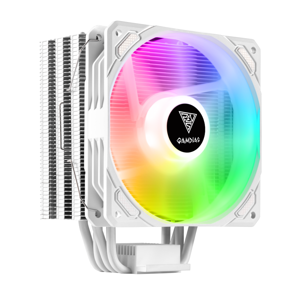 GAMDIAS BOREAS E1-410 WH, White Edition, 120mm, CPU Kule Tipi Hava Soğutma, Doğrudan Temas Teknolojisine Sahip 4 adet Gelişmiş Bakır Isı Borusu (AMD AM4-AM5 ve INTEL Tüm işlemciler ile uyumlu) - Gamdias