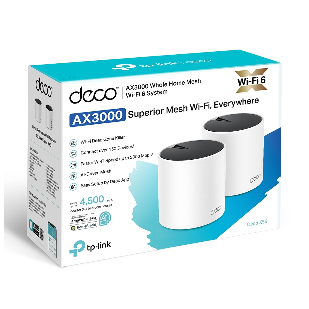 TP-LINK DECO-X55, AX3000, İkili Mesh, 3000Mbps Dual Band, WiFi6, 3Port Gigabit Lan, 420m2 Çekim Alanı, Router, Geniş Alan İnternet Ağı Sağlayıcısı - Tp-Link - görsel 5