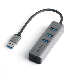 DARK DK-AC-USB332GL USB3.0 TO 3 PORT USB3.0 RJ45 HUB GRI - DARK