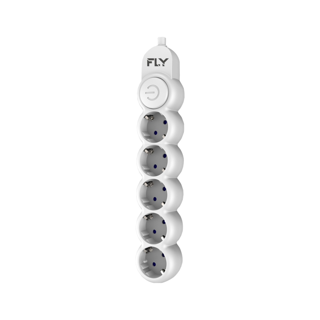 FLY 3394-01, 5 Soket, Akım Korumalı Priz, 2.1A, Anahtarlı, 2Mt Kablo, (Beyaz) - FLY - görsel 2