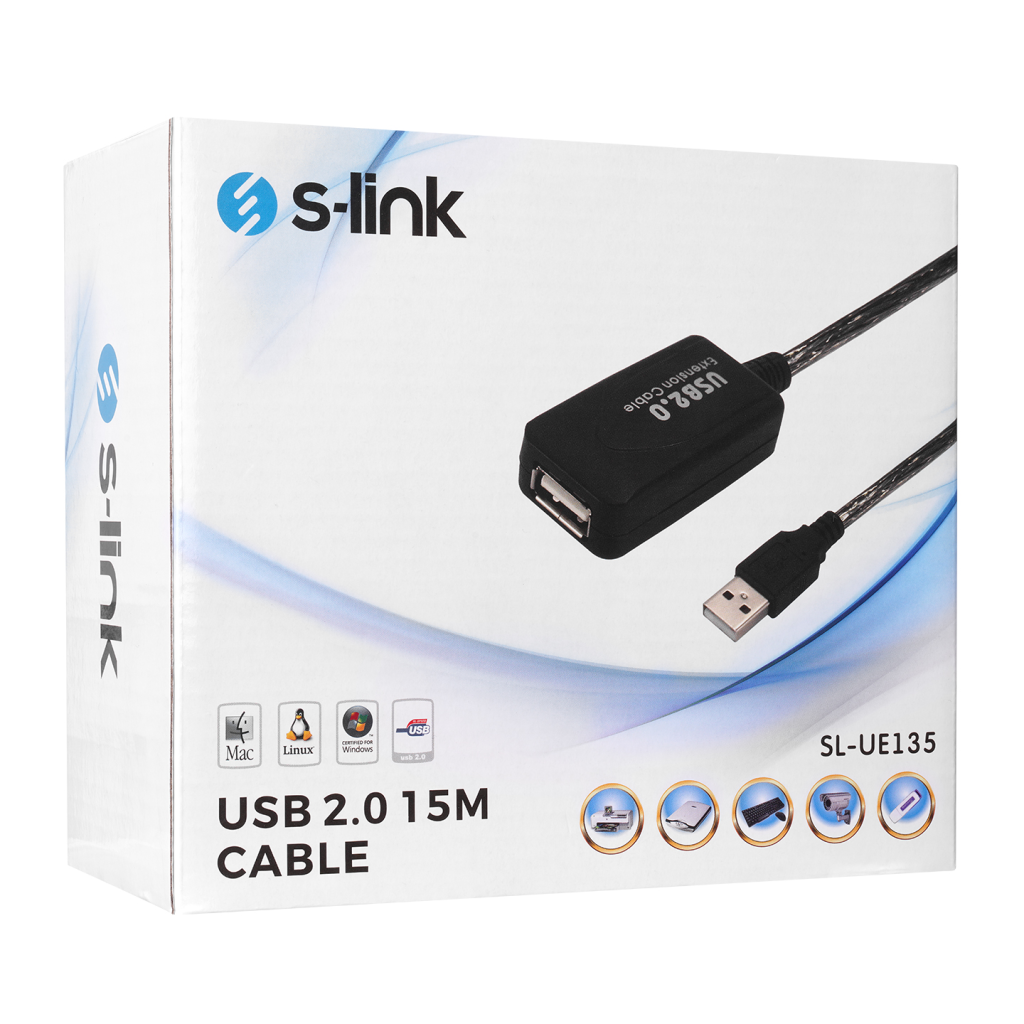S-LINK SL-UE135 15 Mt USB 2.0 USB Uzatma Kablosu Şeffaf - S-LINK - görsel 4