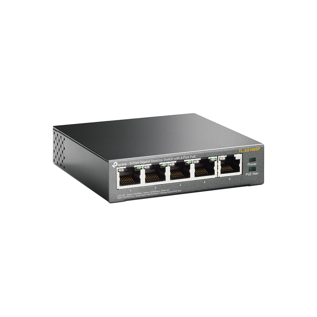 TP-LINK TL-SG1005P, 5 Port, GigaBit, 4 Port PoE 56W, Yönetilemez, Metal Kasa, Masaüstü Switch - Tp-Link