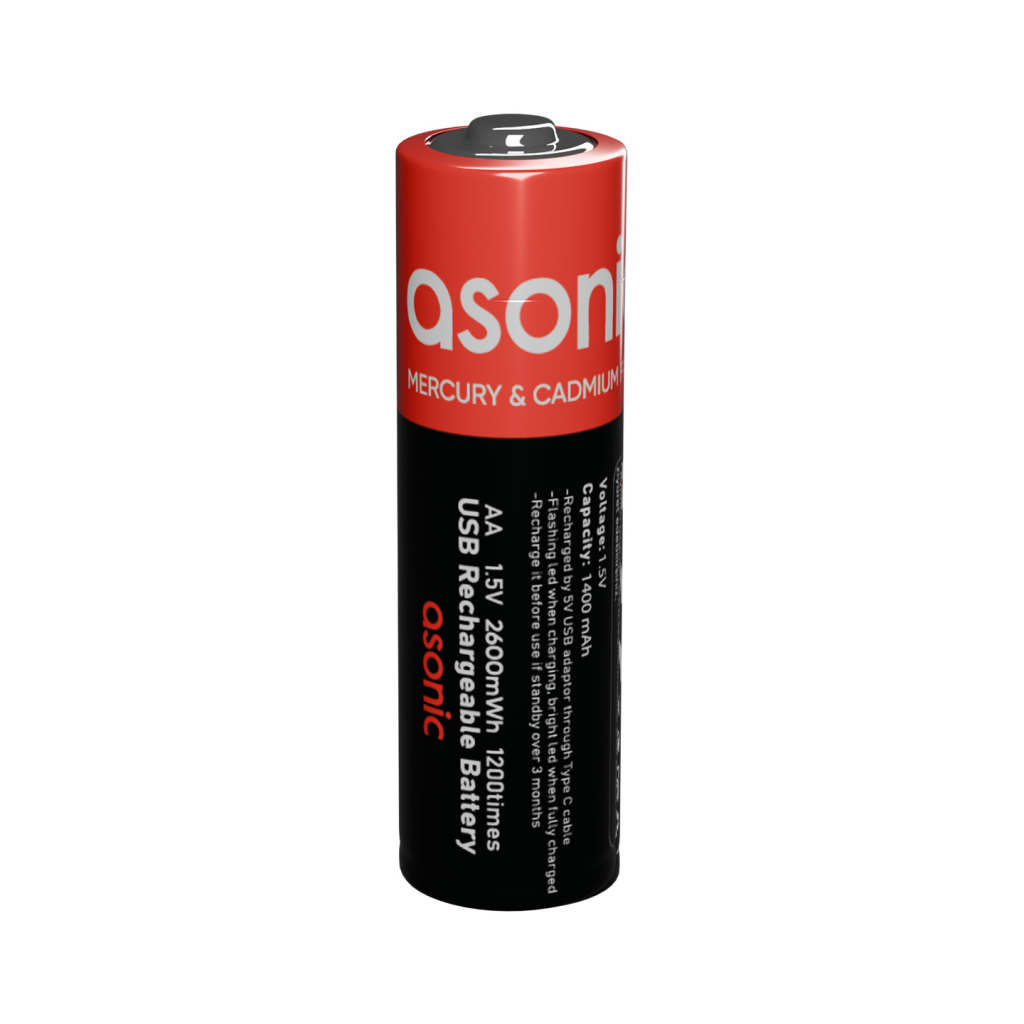 ASONIC PL1400, AA, Şarjlı Pil, 1.5Volt, 1400mAh/2600mwh, Type-C ile Kolay Şarj,  2 li Paket (USB To Type-C Kablo Hediye) - Asonic - görsel 2