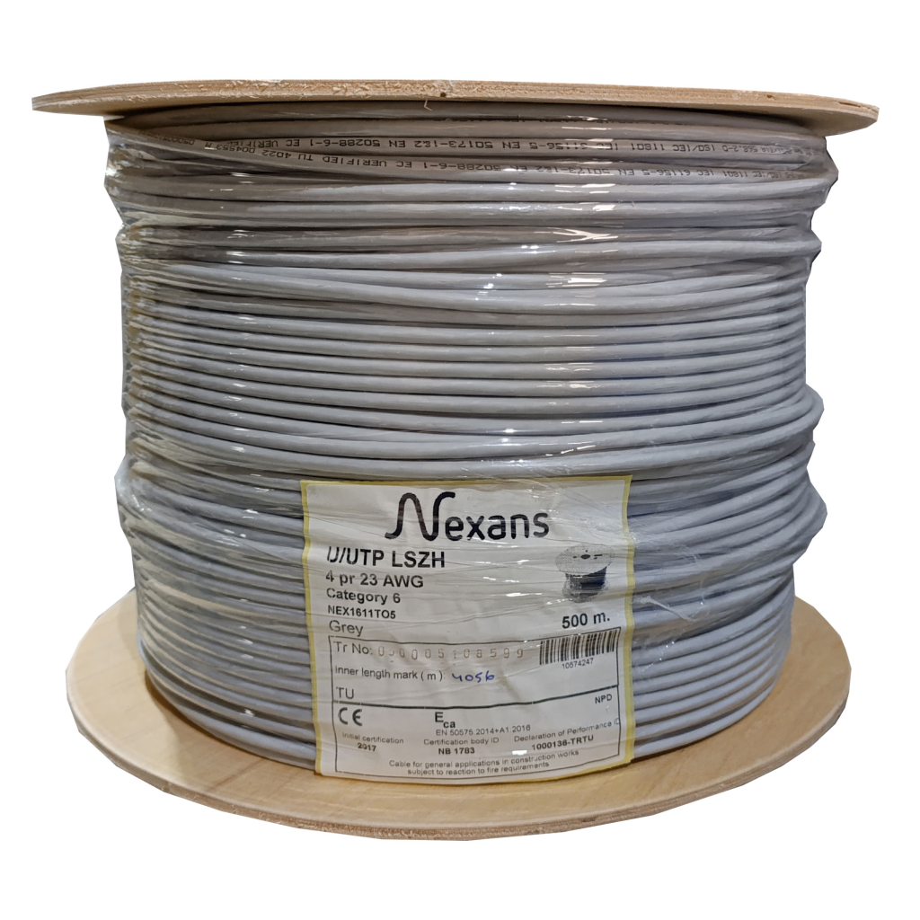 NEXANS NEX1611TO5, GRİ, CAT6, 500M, 23AWG (0,58mm), UTP, %100 Bakır, LSZH Halogen Free, Makara, Kablo - Nexans