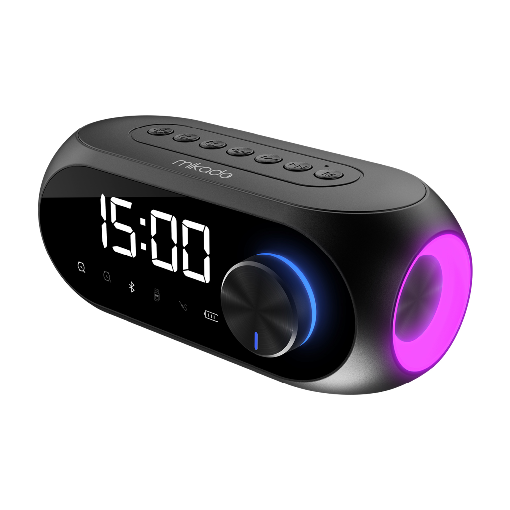 MIKADO MD-W7, Siyah, 5W, FM Radyo, USB, AUX, Bluetooth, Kablosuz, Taşınabilir, 1200mAh Batarya, Alarmlı Saat, Derece ve Speaker - Mikado