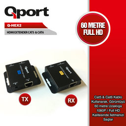 QPORT (Q-HEX2) 60 METRE CAT5/CAT6 HDMI EXTENDER DONUSTURUCU 2 LI PAKET - QPORT