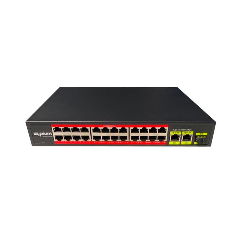 URANIUM POE-2421SFP-300W 24 PORT 10/100+2X GIGABIT UPLINK +1XSFP RACKMOUNT SWITCH (REALTEK CHIPSET) - Uranium