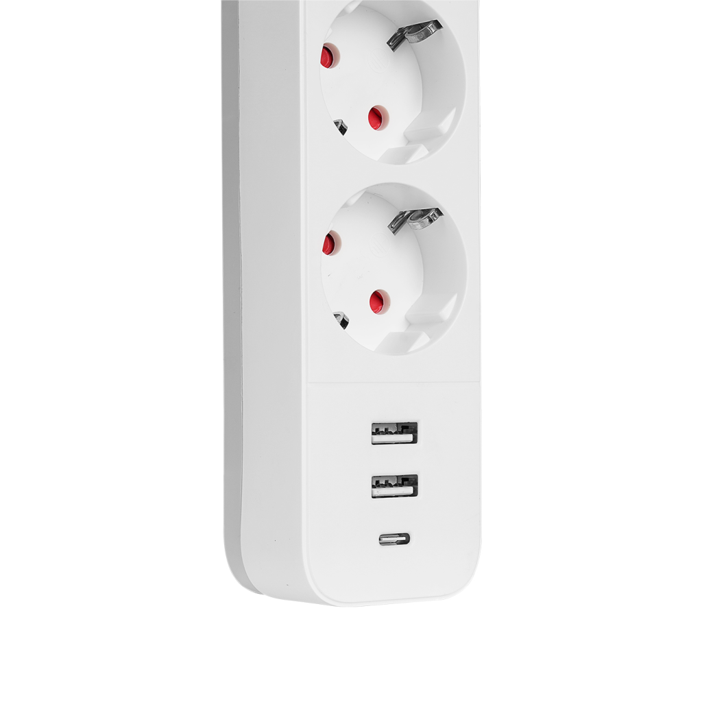 S-LINK SPG03TC, 3 Soket, Akım Korumalı Priz, 1x Type-C, 2xUSB 5V 4A, 1.5Mt %100 Bakır 1mm Kablo, 750 Joule (Beyaz) - S-Link - görsel 3