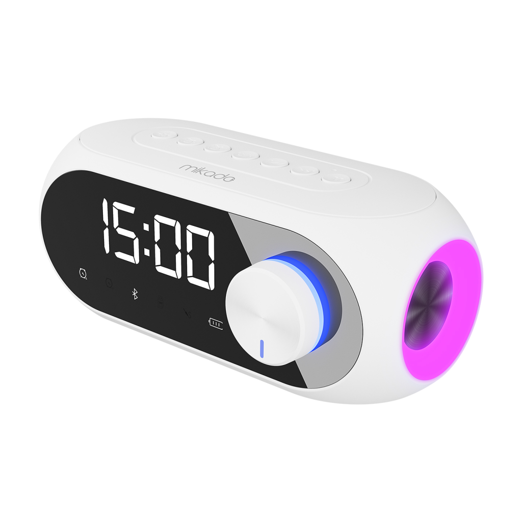 MIKADO MD-W7, Beyaz, 5W, FM Radyo, USB, AUX, Bluetooth, Kablosuz, Taşınabilir, 1200mAh Batarya, Alarmlı Saat, Derece ve Speaker - Mikado