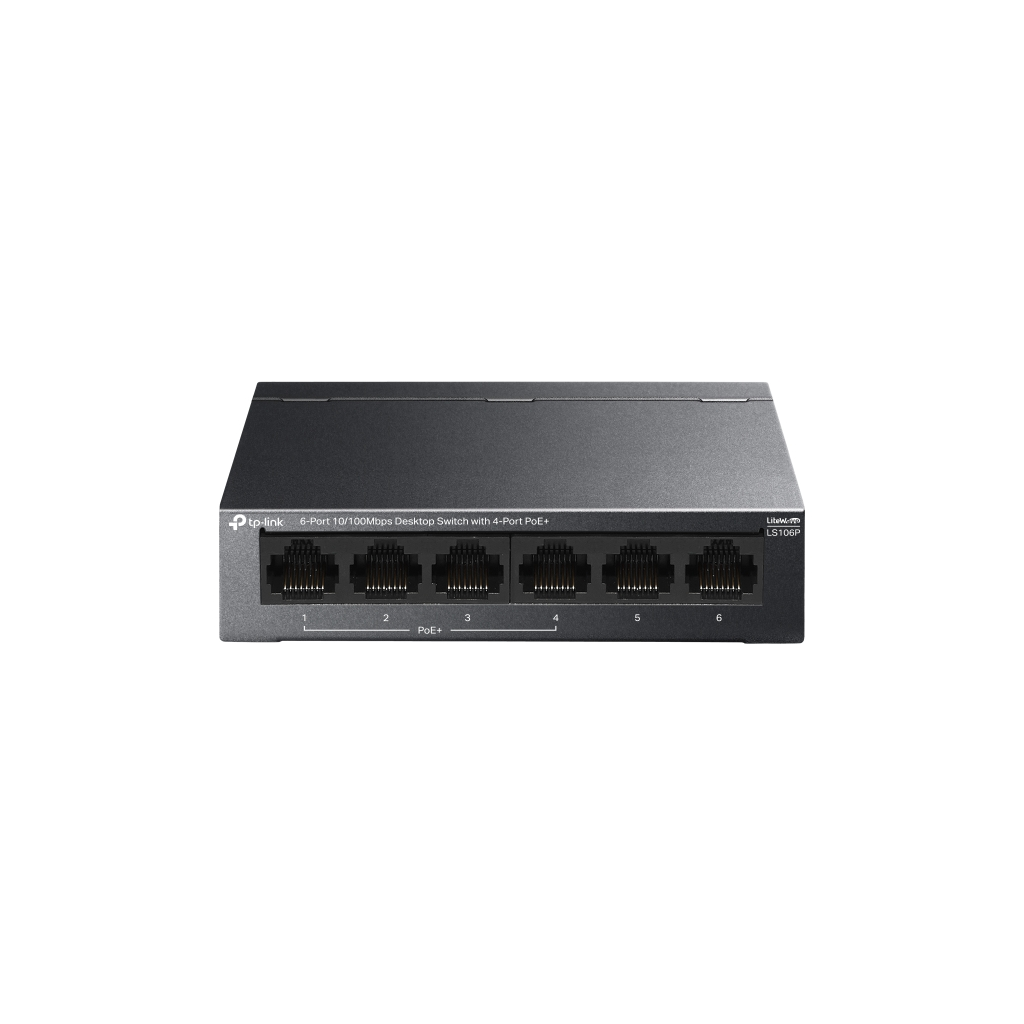 TP-LINK LS106P, Green Tech, 6 Port, MeggaBit, 4 Port PoE+ 65W, Metal Kasa, Yönetilemez, Masaüstü Switch - Tp-Link