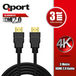 QPORT (Q-HDMI32) ALTIN UCLU 3M 4K HDMI2.0 KABLO - QPORT