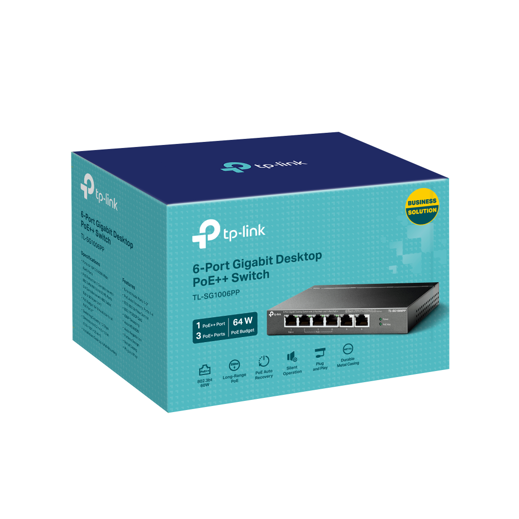 TP-LINK TL-SG1006PP, 6 Port, GigaBit, 4 Port PoE 64W, Yönetilemez, Metal Kasa, Masaüstü Switch - Tp-Link - görsel 4