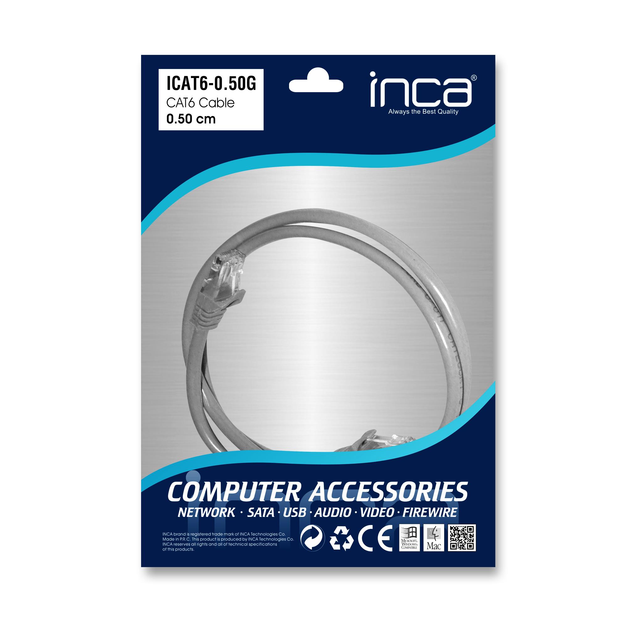 INCA ICAT6-0,50G 0,50MT 24AWG CAT6 UTP PATCH KABLO GRİ - Inca - görsel 2