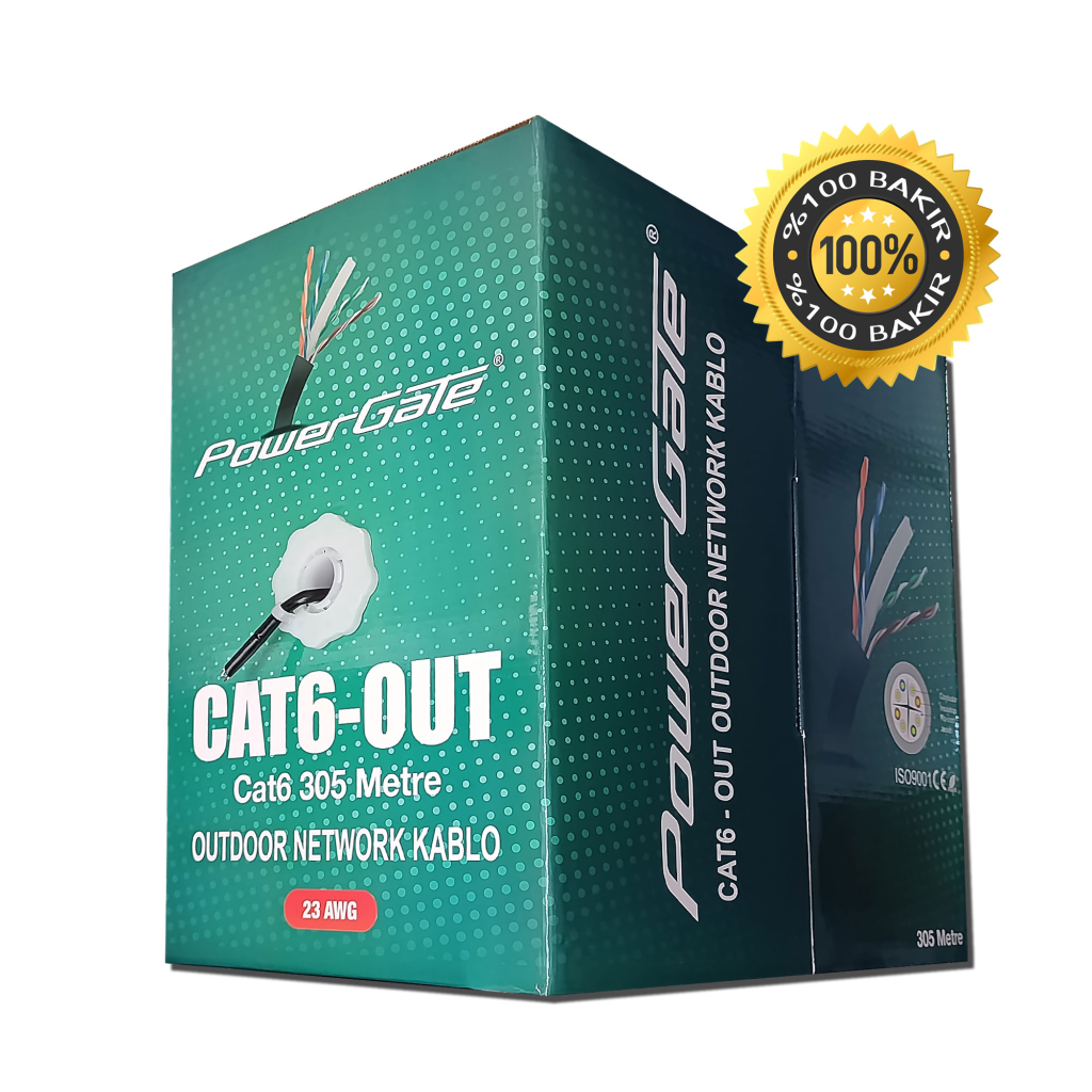 POWERGATE CAT6-OUT-COPPER, Outdoor (Dış Mekan), Polietilen, 23AWG 0.57mm, UTP, CAT6, %100 Bakır Kablo, 305m, Siyah - PowerGate - görsel 2