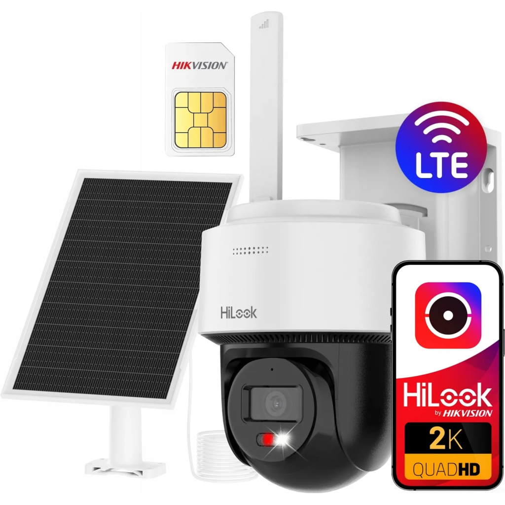 HILOOK IPC-CFSP4/4G, 4Mpix,  2,8mm,   30Mt Gece Görüşü, Dahili Mikrofon, 4G, Solar, PT  IP Kamera - Hilook