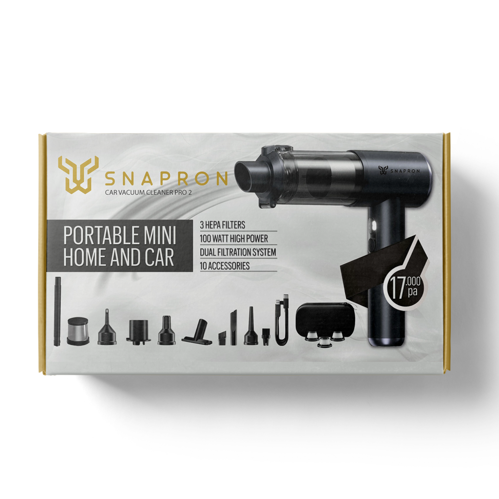 SNAPRON SNV-3001, Car Vacuum Cleaner Pro2, 17.000 Pa Emiş gücü, 3 Hepa Filtre, 100W, 10 Aksesuar, Şarjlı, El Tipi, Genel Maksatlı Süpürge - Snapron - görsel 2