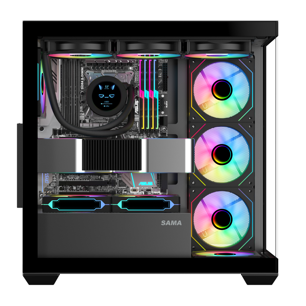 SAMA SV01BK Black, B750BK 750W, 80+ Bronze, PCIE 5.1, ATX3.1, Tempered Glass Panel, Panoramic Tasarım, Type-C, 4x120mm ARGB Fan, ATX, GAMING KASA - Sama - görsel 3