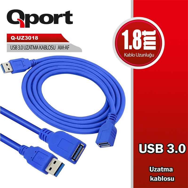 QPORT Q-UZ3018 USB 3.0 1,8MT UZATMA KABLOSU - Qport