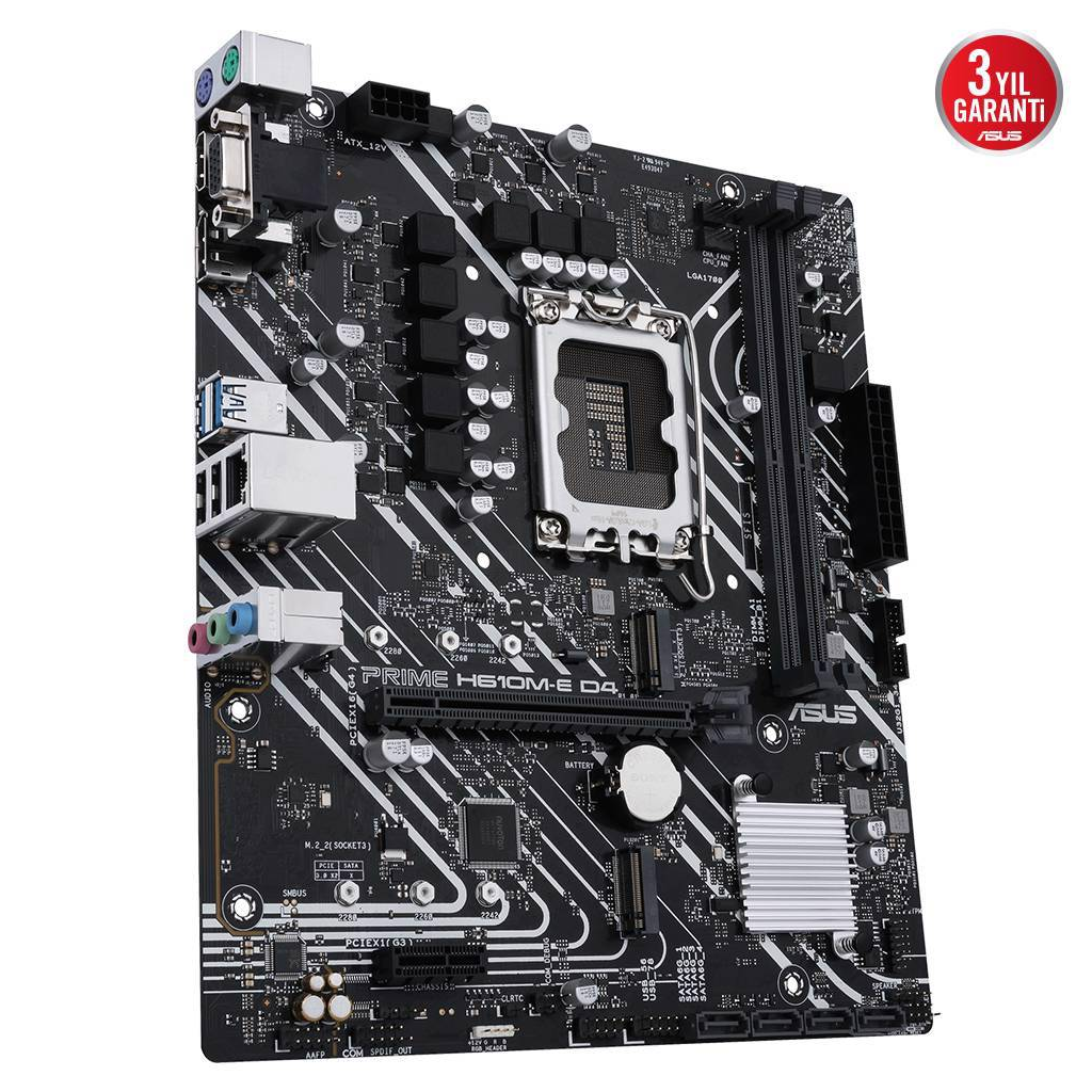 ASUS PRIME H610M-E D4-CSM, 2xDDR4, 2x M.2, D-SUB, HDMI, DP, 12-13.14.Nesil, LGA1700 Soket, Anakart - Asus - görsel 3
