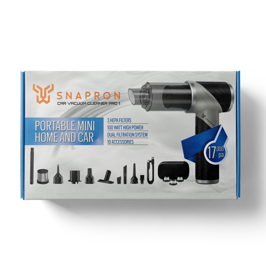SNAPRON SNV-3000, Car Vacuum Cleaner Pro1, 17.000 Pa Emiş gücü, 3 Hepa Filtre, 100W, 10 Aksesuar, Şarjlı, El Tipi, Genel Maksatlı Süpürge - Snapron - görsel 2