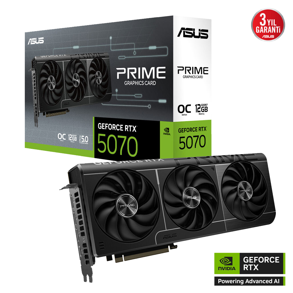 ASUS PRIME-RTX5070-O12G, 12Gb, 192Bit, GDDR7, 1xHDMI, 3xDP GAMING Ekran Kartı - Asus