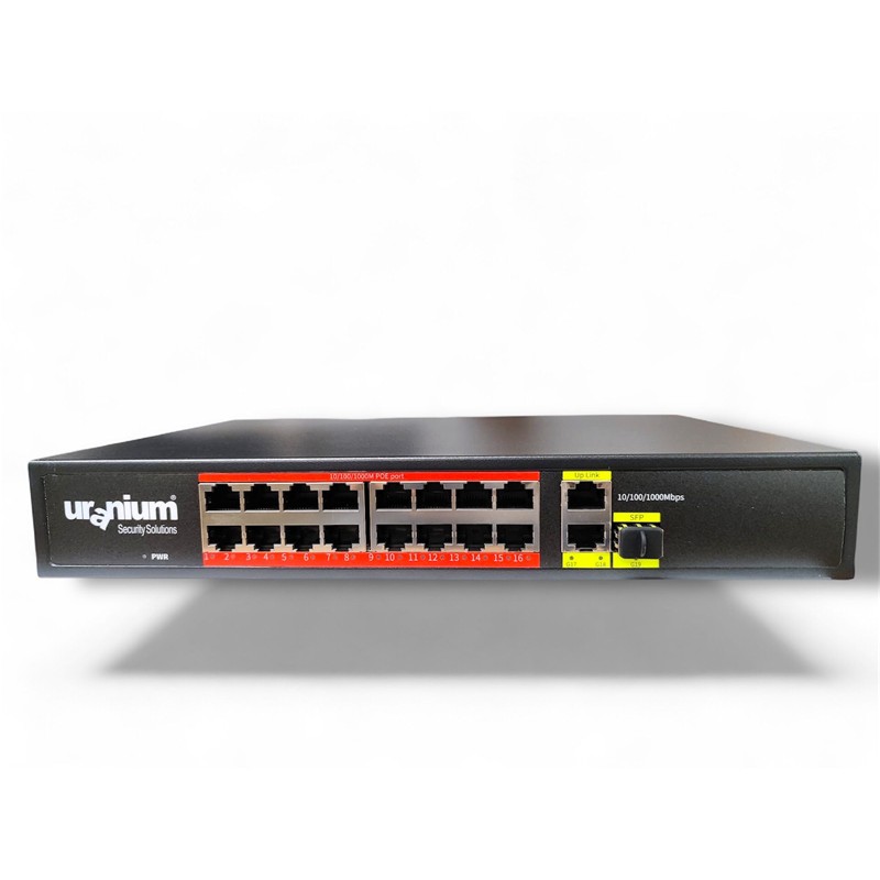 URANIUM POE-G1621SFP-300W 16 PORT GIGABIT+2XGB RJ45+1XSFP UPLINK POE RACKMOUNT SWITCH (REALTEK CHIPSET) - Uranium