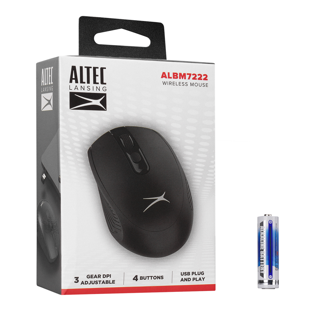 Altec Lansing ALBM7222, Siyah, 2.4GHz USB,  1200DPI, Kablosuz Optik Mouse - Altec Lansing