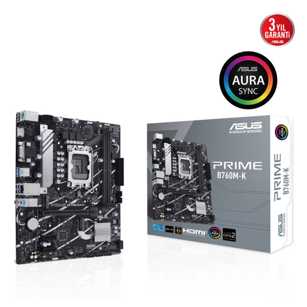 ASUS PRIME B760M-K, 2xDDR5, 2x M.2, D-SUB, HDMI, 12-13.14.Nesil, LGA1700 Soket, Anakart - Asus