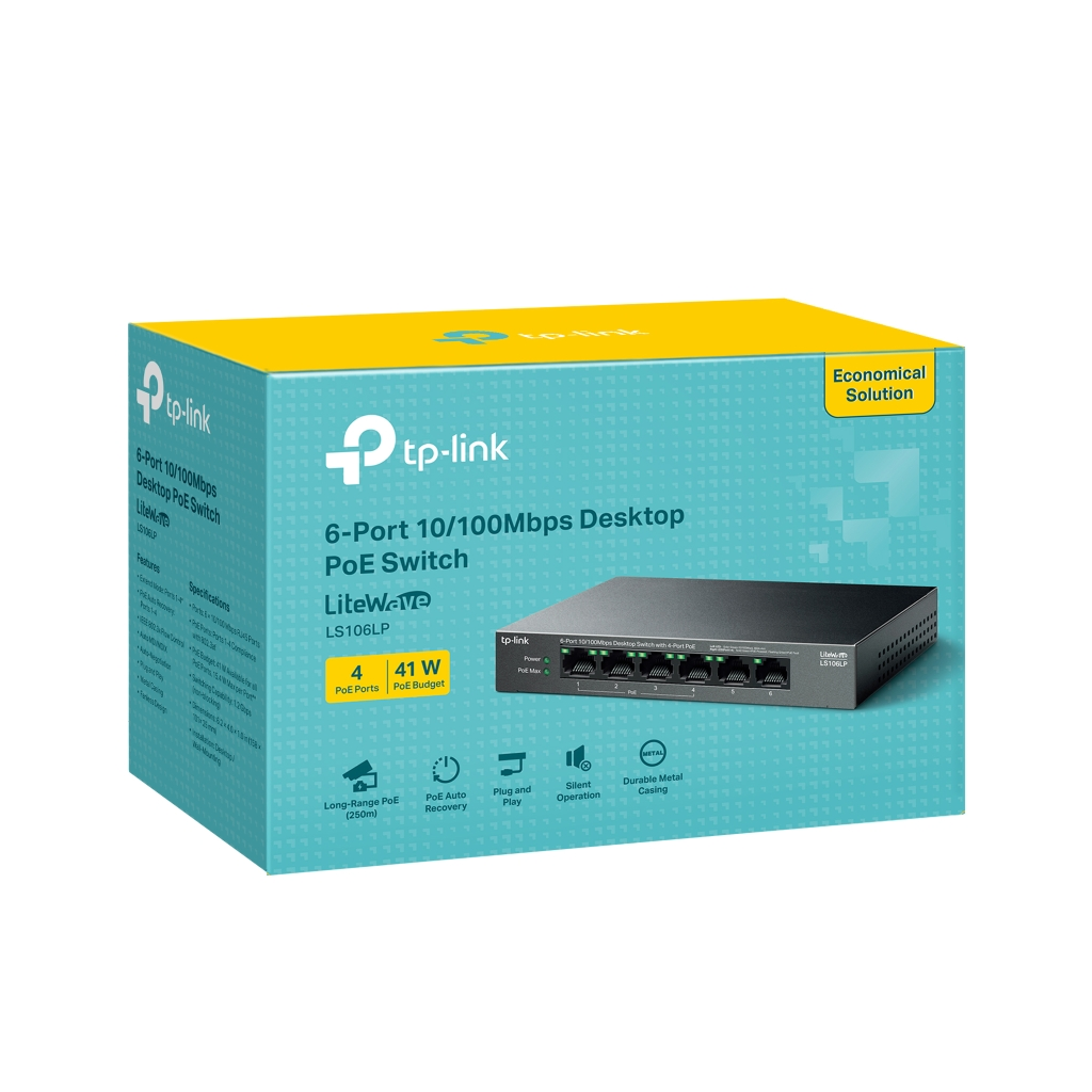 TP-LINK LS106LP, Green Tech, 6 Port, MegaBit, 4 Port PoE 41W, Metal Kasa, Yönetilemez, Masaüstü Switch - Tp-Link - görsel 4