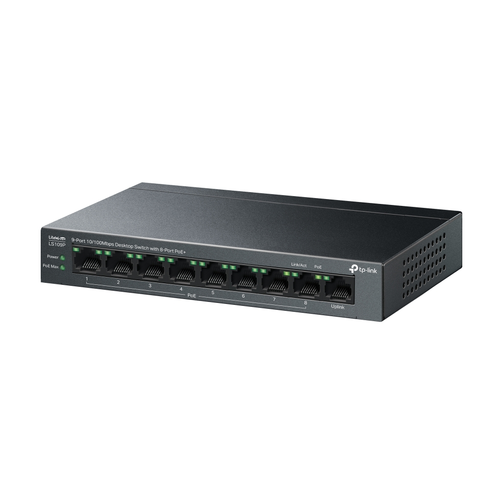TP-LINK LS109P, Green Tech, 8 Port MegaBit, POE 63W, 1 Port Uplink, Long Range 250Mt, Yönetilemez, Metal Kasalı Switch - Tp-Link - görsel 3