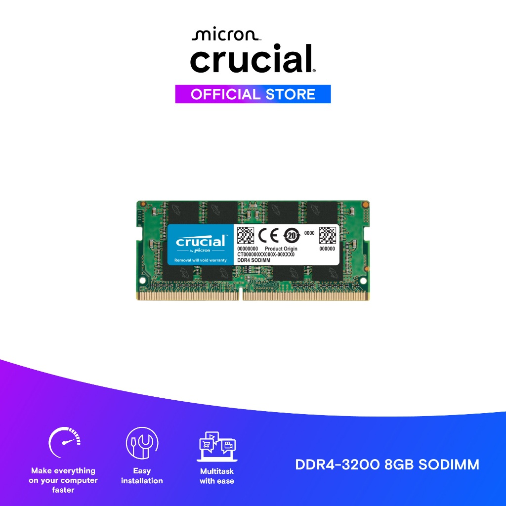 CRUCIAL CT8G4SFRA32A, 8Gb, 3200Mhz, DDR4, CL22,  1.2V, SODIMM, Notebook RAM (By Micron) - Crucial