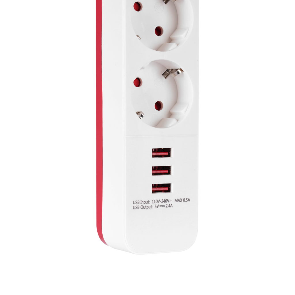 S-LINK SPG403U, 4 Soket, Akım Korumalı Priz, 3xUSB 5V 2.4A, 1.5Mt %100 Bakır 1.5mm Kablo, 750 Joule (Beyaz) - S-Link - görsel 3