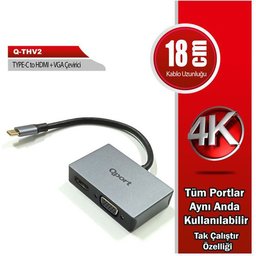 QPORT (Q-THV2) TYPE-C TO HDMI/VGA CEVIRICI - QPORT