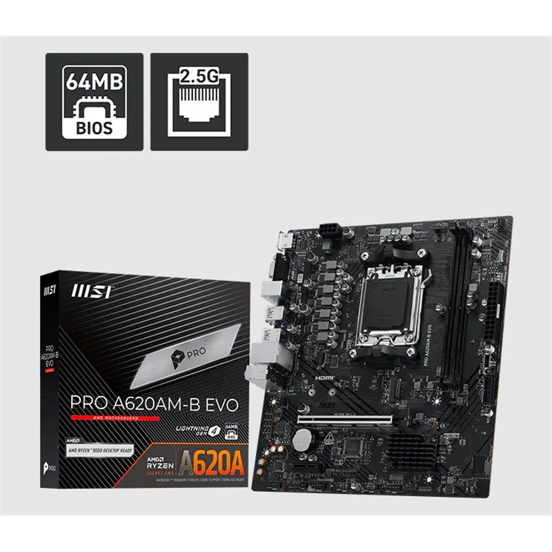 MSI PRO A620AM-B EVO AM5 DDR5 SES GLAN HDMI/VGA SATA3 USB3.2 mATX - MSI - görsel 2