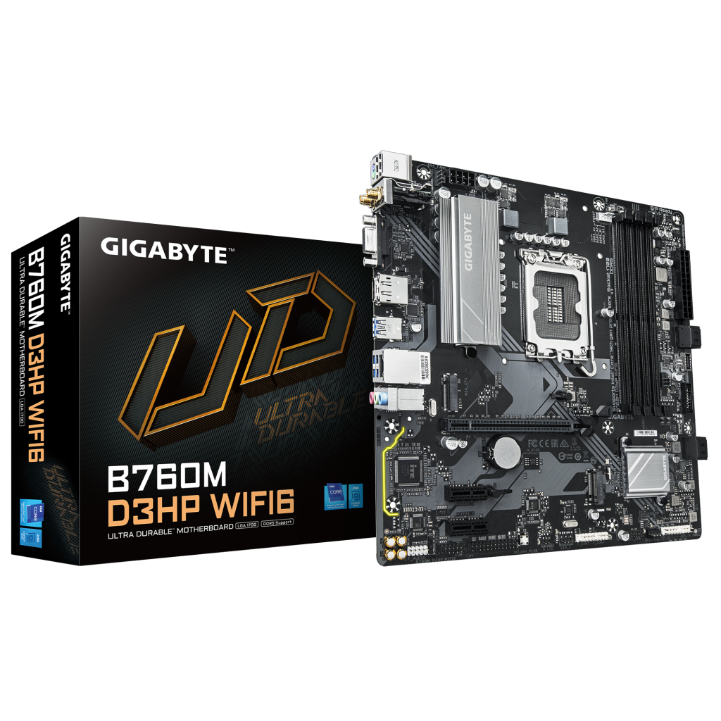 GIGABYTE B760M D3HP WIFI6, 4xDDR5, 2xM.2, DP, HDMI, VGA, Wi-Fi 6E, Bluetooth v5.3, 12-13.14.Nesil, LGA1700 Soket, Anakart - Gigabyte