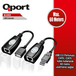 QPORT (Q-UX2) 60 METRE CAT5/CAT6 USB EXTENDER DONUSTURUCU 2 LI PAKET - QPORT