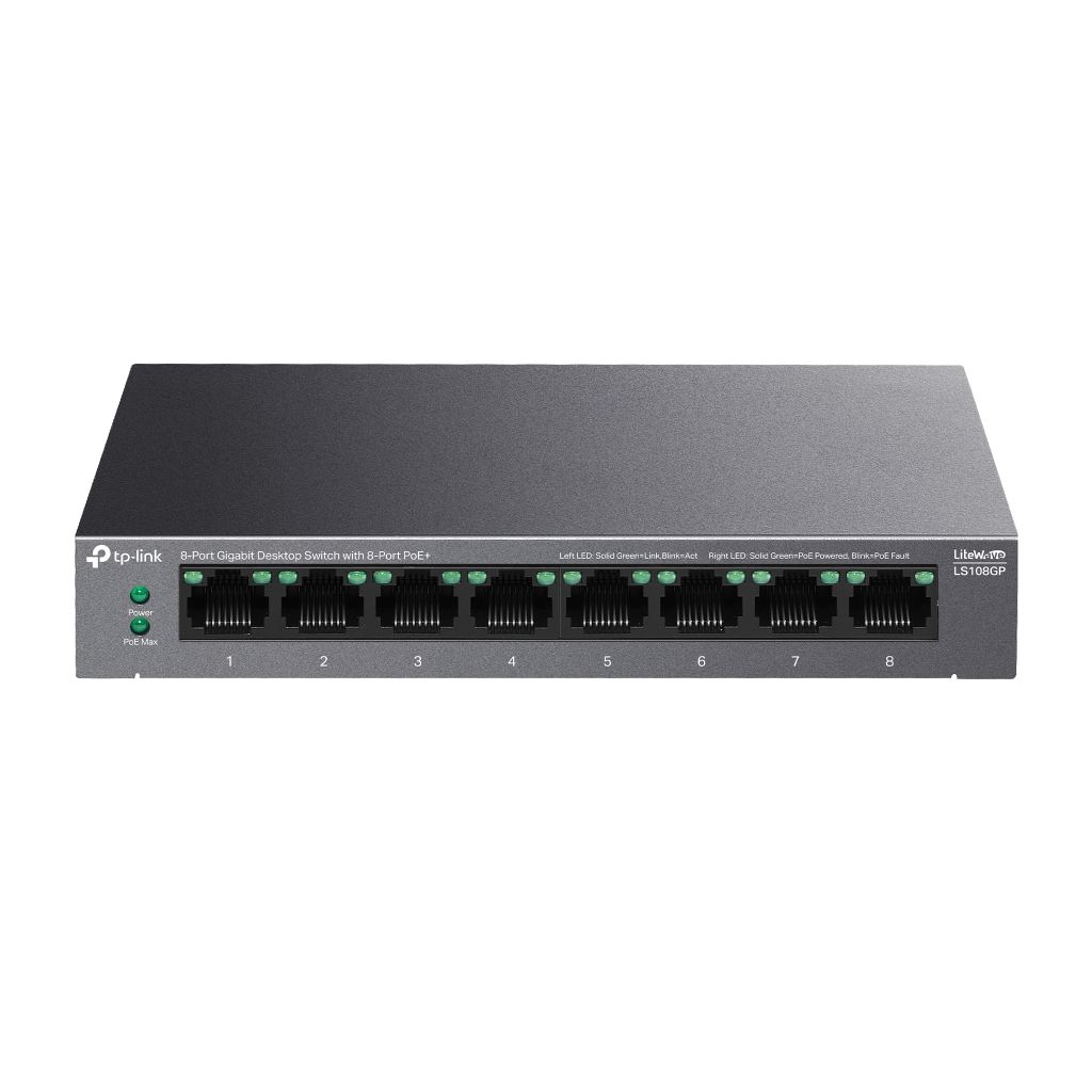 TP-LINK LS108GP, Green Tech, 8 Port GigaBit, PoE 62W, Yönetilemez, Metal Kasalı Switch - Tp-Link