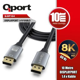 QPORT Q-DP104 DISPLAY PORT 1.4V 10MT KABLO - QPORT