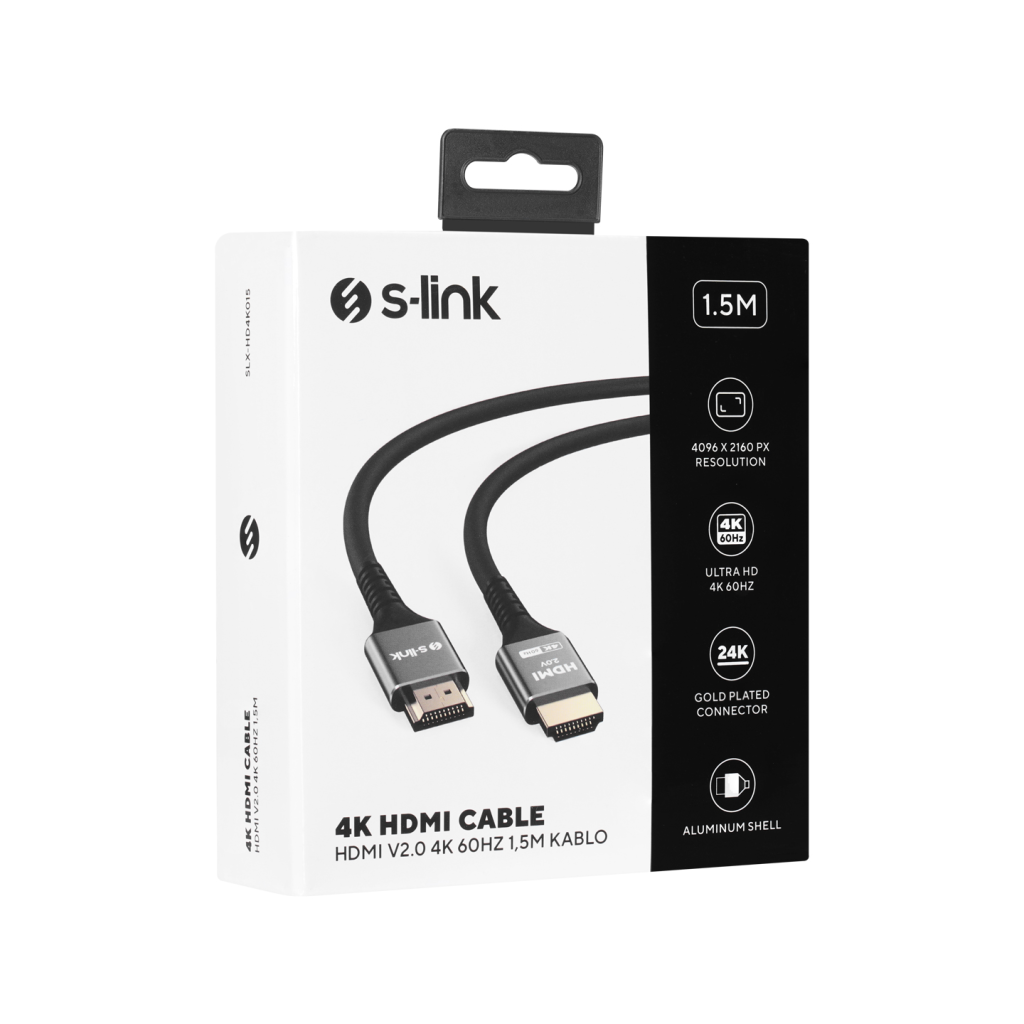 S-LINK SLX-HD4K015, 4K UHD, HDMI v2.0, 1.5mt. 60Hz. Metal Uçlu, Kablo - S-Link - görsel 4