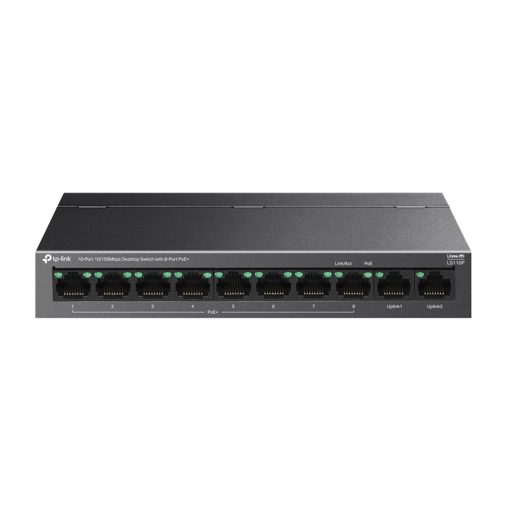 TP-LINK LS110P, Green Tech, 10 Port, MegaBit, 8 Port PoE+ 96W, Metal Kasa, Yönetilemez, Masaüstü Switch - Tp-Link