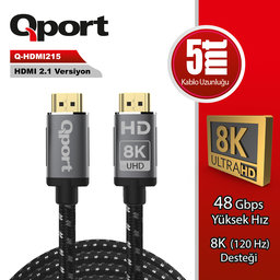 QPORT (Q-HDMI215) ALTIN UCLU 5M 8K HDMI2.1 KABLO - QPORT