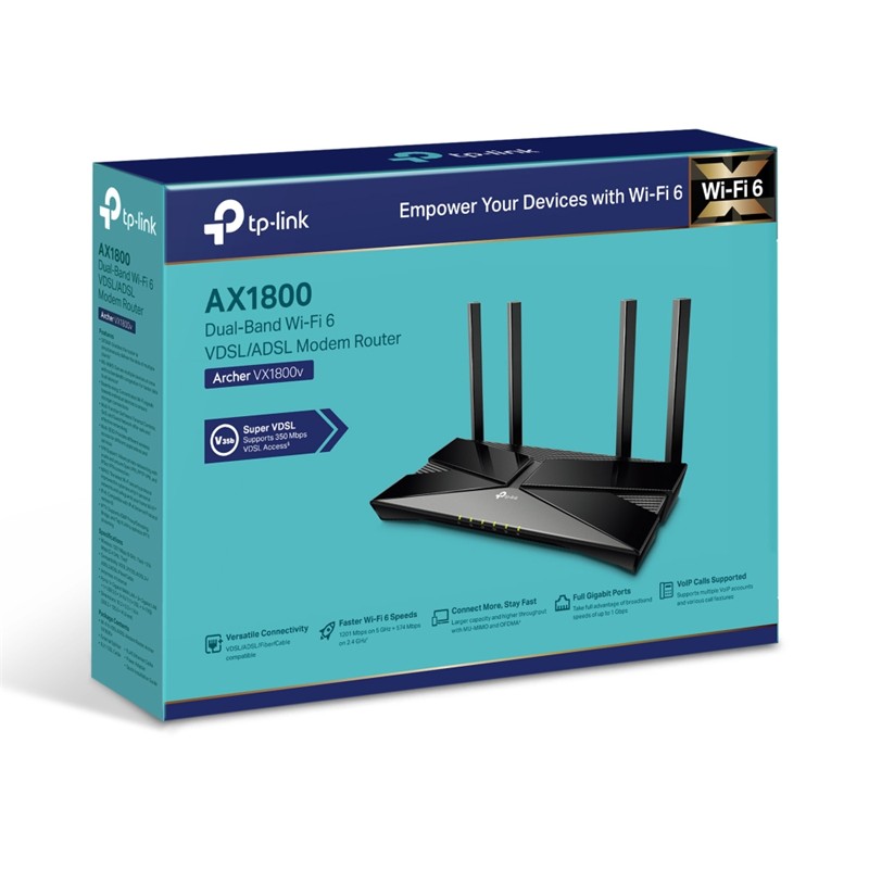 TP-LINK ARCHER VX1800V AX1800MBPS DUAL BAND WIFI6 VDSL/ADSL KABLOSUZ ROUTER - Tp-Link