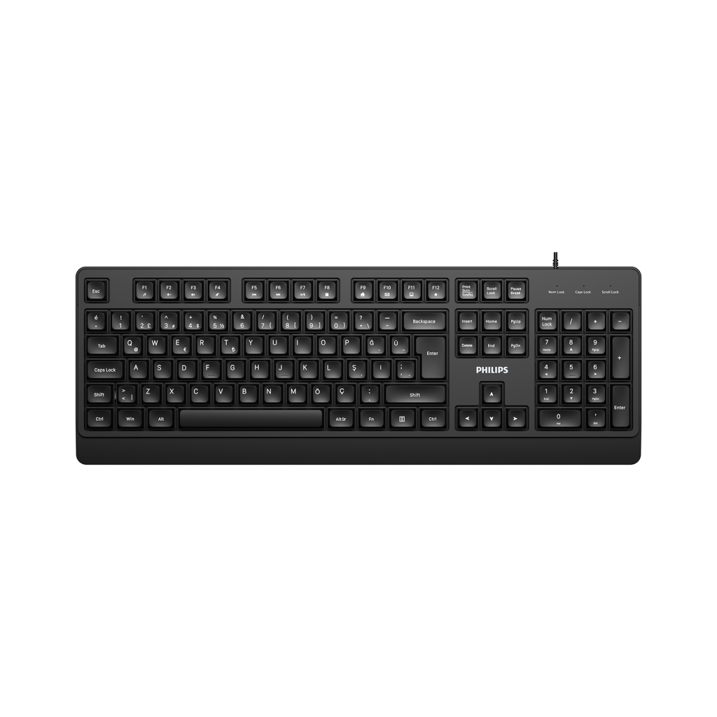 PHILIPS SPK6247B, USB Kablolu, Türkçe Q, Multimedya Klavye (Siyah) - Philips