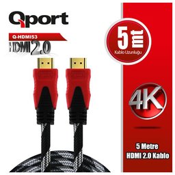QPORT (Q-HDMI53) ALTIN UCLU 5M 4K HDMI2.0 KABLO - QPORT