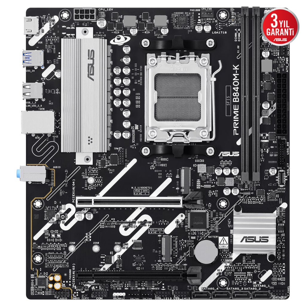 ASUS PRIME B840M-K B840 DDR5 (Vga Yok) GLan 2.5G ATX HD M2 AM5 AMD Anakart - ASUS - görsel 3