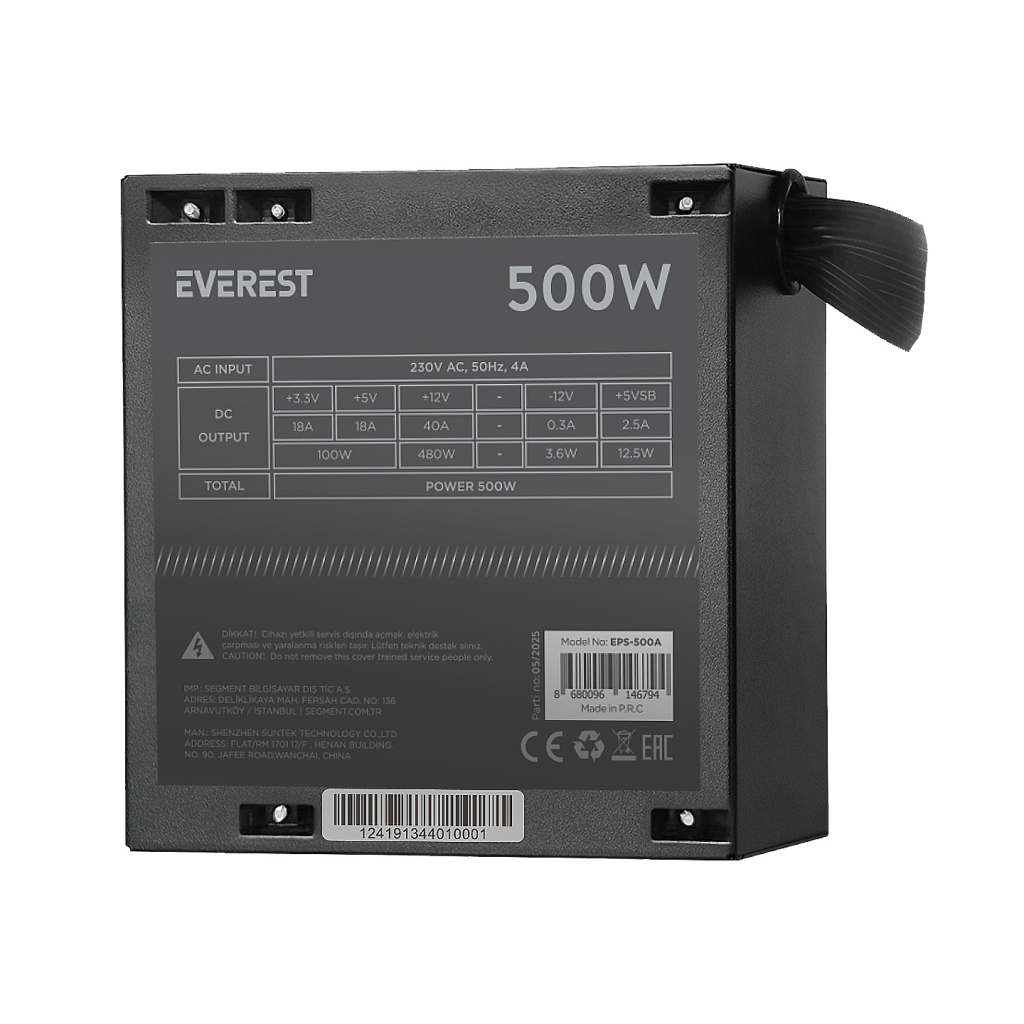 EVEREST EPS-500A, 500W, 12cm Fan, ATX, GAMING Power Supply (PSU) Bulk - Everest - görsel 5